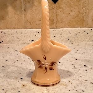 Fenton Signed Glass Basket Signed, Dated, Beautiful Creamy Apricot